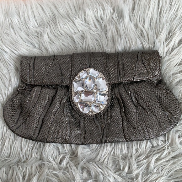 Textured Pewter Purse with Crystal Top Flap Closure - Picture 1 of 5